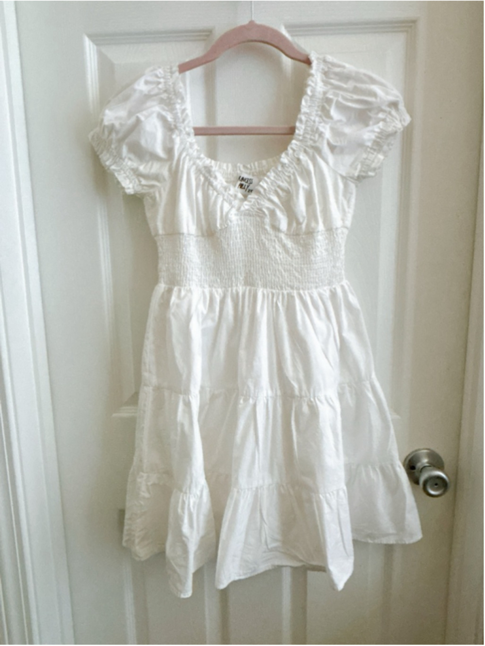 Princess Polly White Babydoll Mini Dress Smocked Sweetheart Ruffle Puff Sleeve - Picture 3 of 8